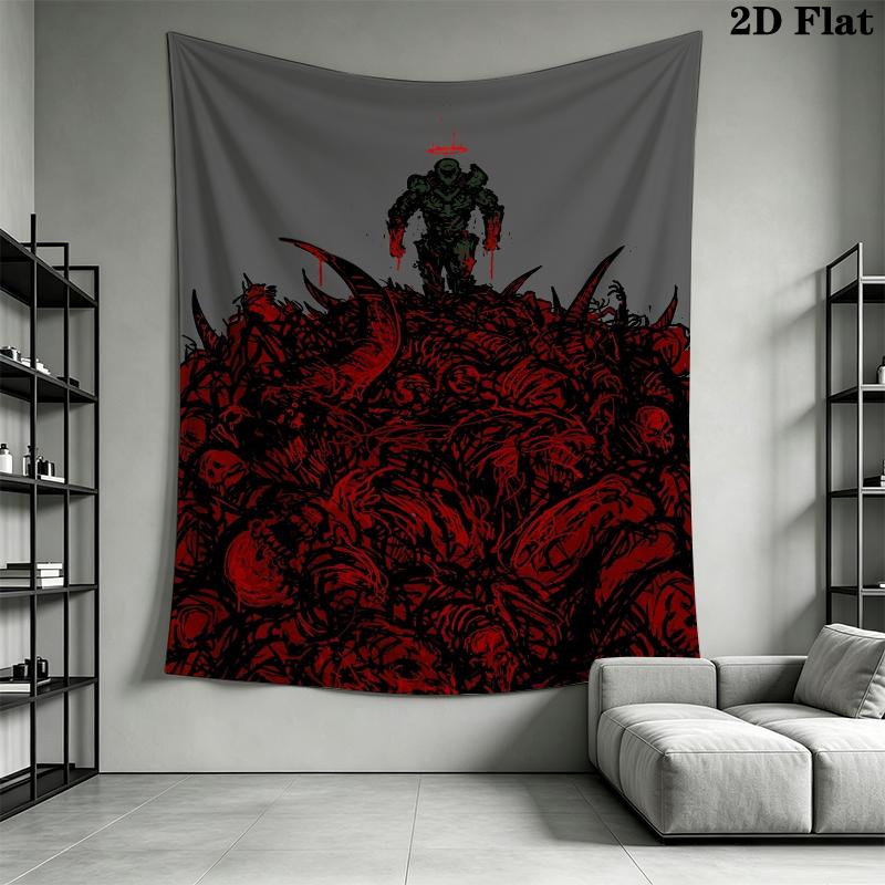 DOOM The Dark Ages Wall Tapestry Aesthetic Wall Hanging Printed Fabric Blanket Decorative Tapestries for Bedroom Living Room Home Decor