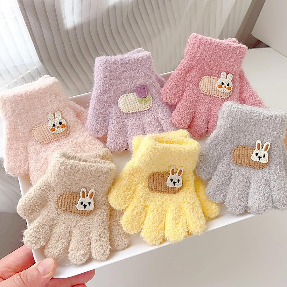 VNGOLERRY and Fluffy Perfect for Fall and and Cold Rabbit and Floral Perfect for and Cute Gift for Girls and Ages Kids' Babies' Gloves, Five-Finger