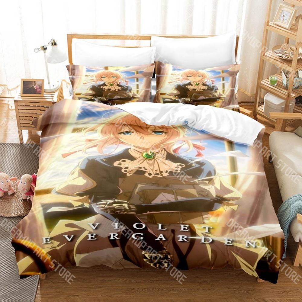 Fashion Violet Evergarden Anime Bedding Set Single Twin Full Queen King Size Bed Set Kids Bedroom Duvetcover Sets Bed Sheet Set