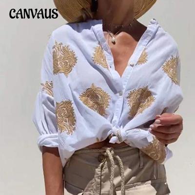 Bedrucktes Damenhemd Frühling Herbst Bedrucktes Independent Station Langarm Revers Button Down Hemd