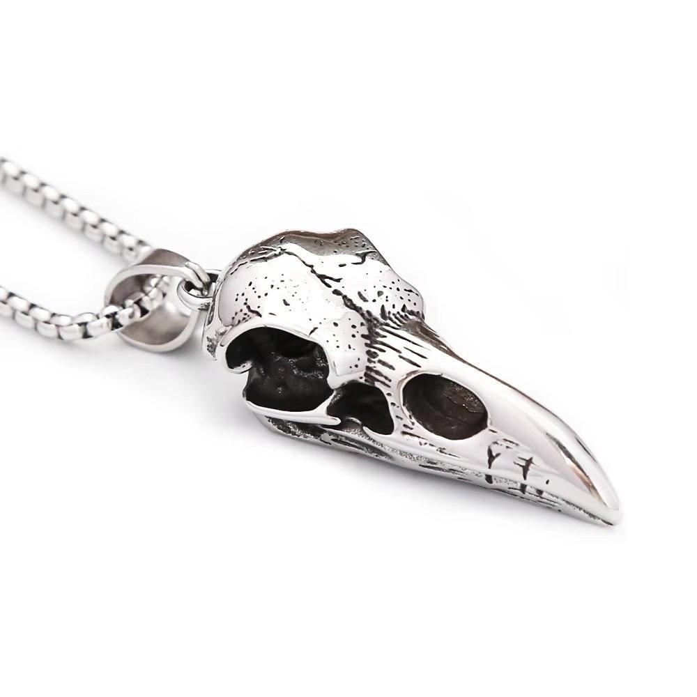 304 Stainless Steel Bird Skull Necklace Vintage Viking Crow Necklace for Men and Women