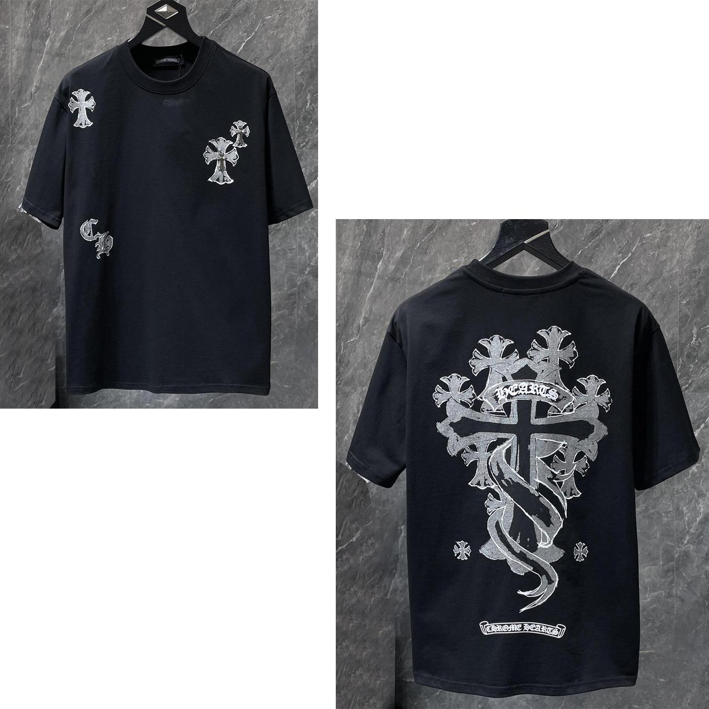 Chrome Hearts 8937  Zomer Nieuw Hoge Kwaliteit Katoen Ronde Hals Los Groot Formaat Heren en Dames T-shirt Koppel T-shirt L zwart