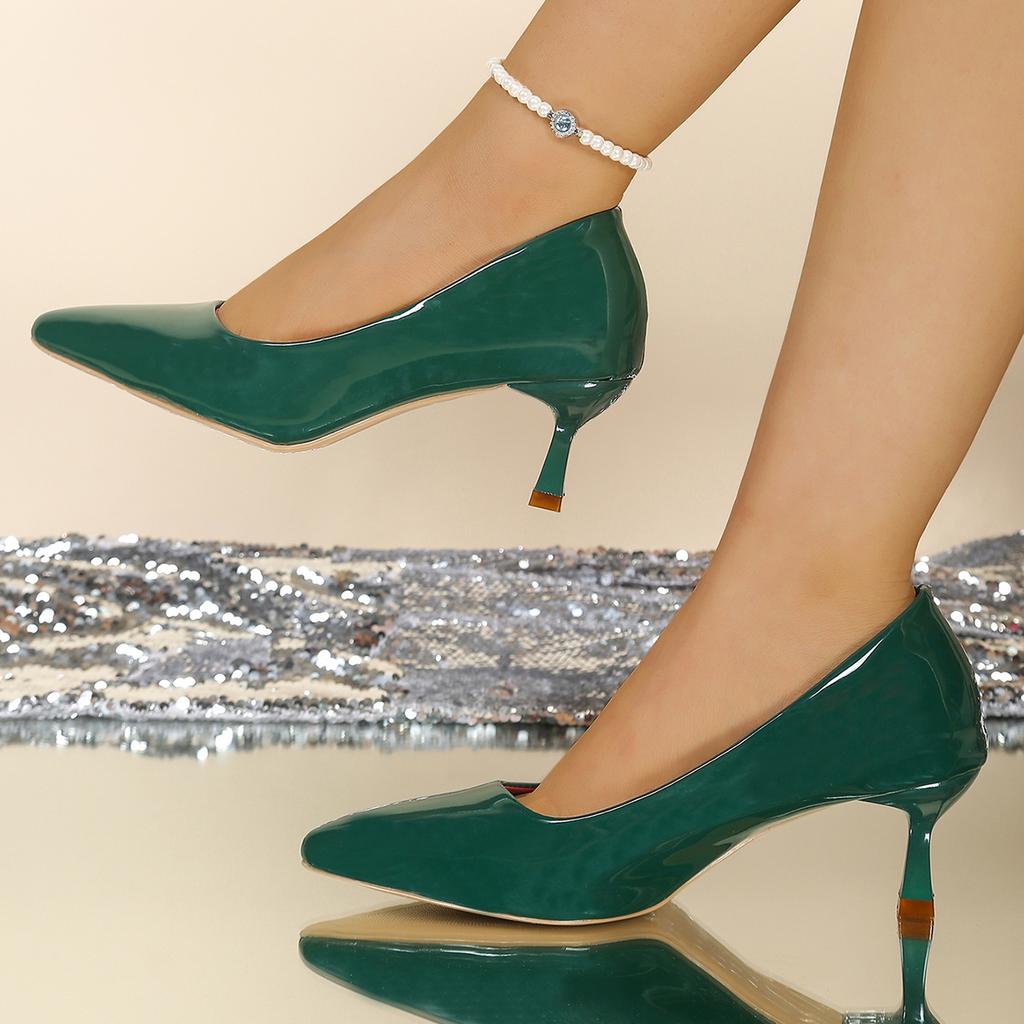 New Style High-heeled Pointed-toe Slim Heel Low-cut Versatile One-piece Slip-on Shoes