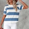 T-shirt ample à manches courtes et col rond pour femmes, rayé bleu et blanc imprimé, blouse d'été streetwear