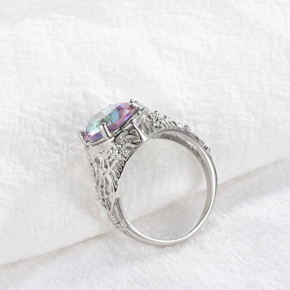 WOSIKATE Vintage Hollowed-out Colorful Round Zirconia Ring For Women  CopperPlated Fashion Jewellery Engagement Finger Ring
