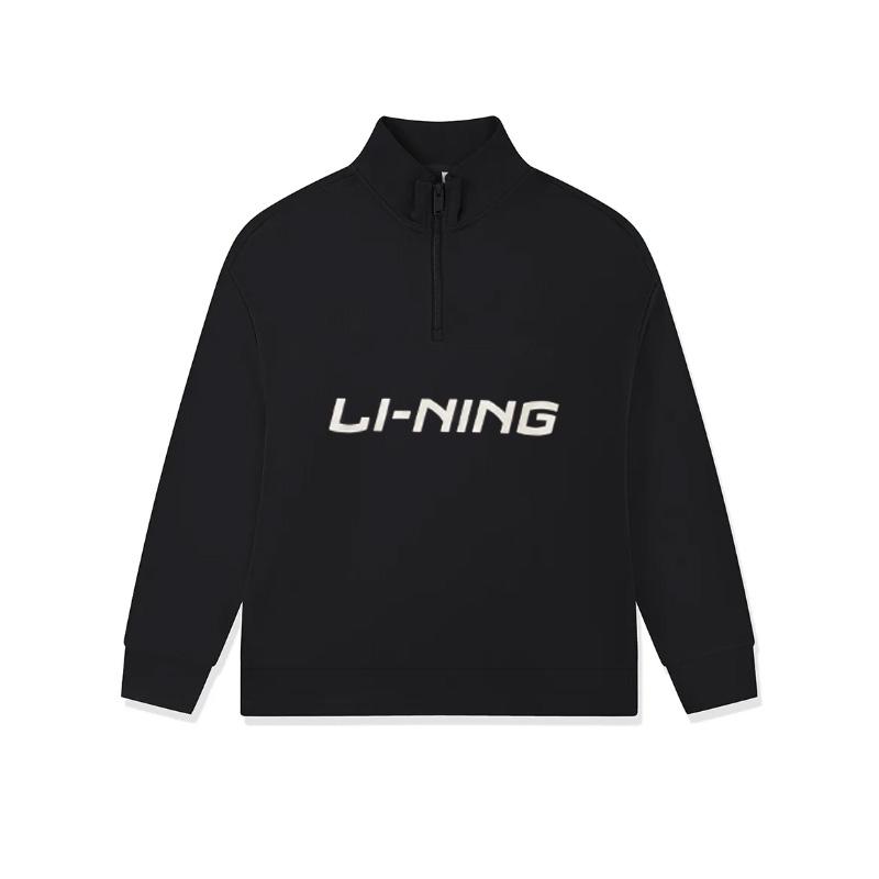 Li-Ning Stand Collar Solid Color Casual Versatile Fashion Comfortable Sweatshirt Men Sweatshirt Black AWDUF23-1