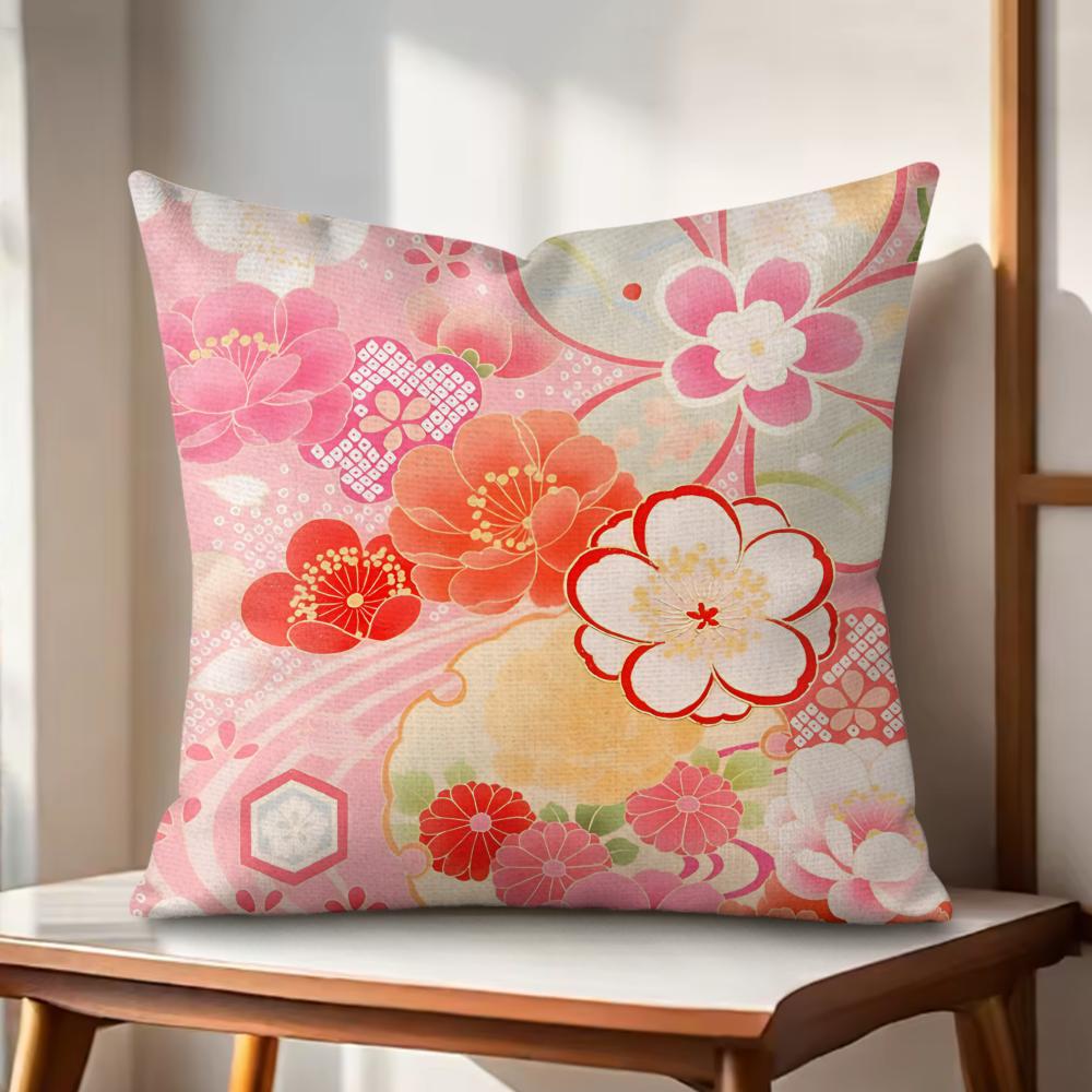 Cherry Blossoms Cushion Cover Natural Linen Organic Fabric DoubleSided Printing Couch Pillow Covers Home Decor