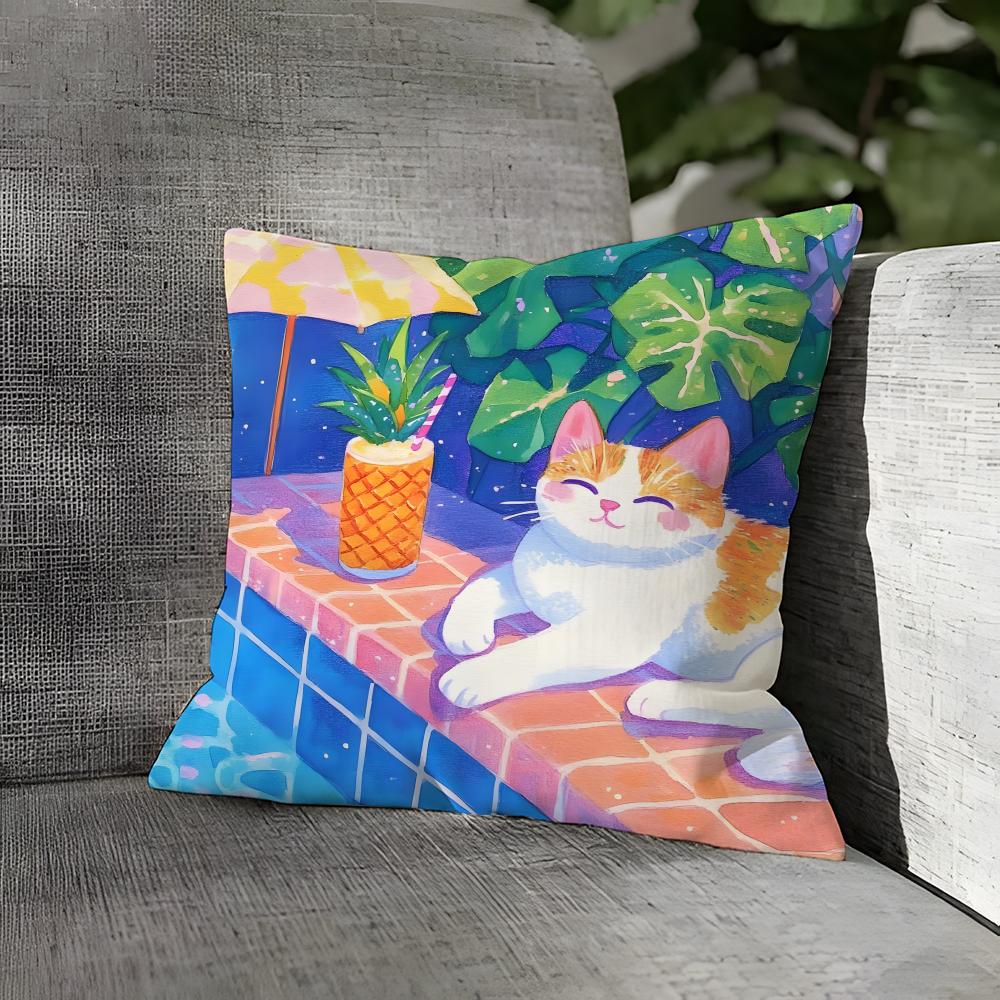 Cute Cat Pattern Pillow Case Linen Pillows Case Cushions Case Sofa Pillows Case Decor Home