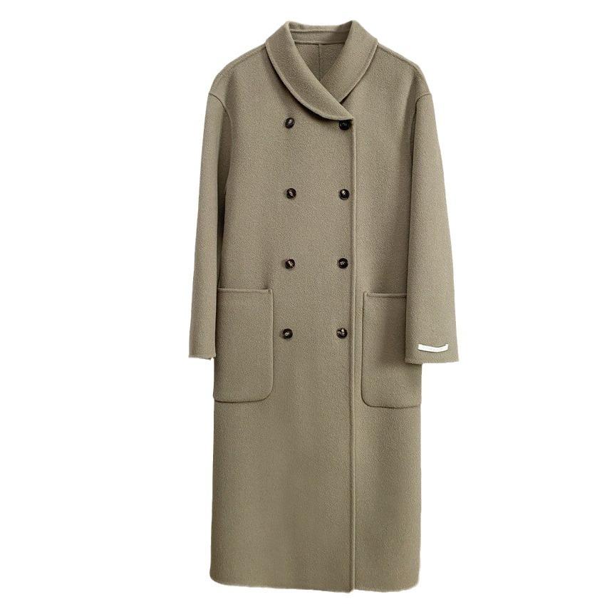 Wind cute small lapel double-breasted coat commuter versatile double-sided hand-sewn cashmere coat women