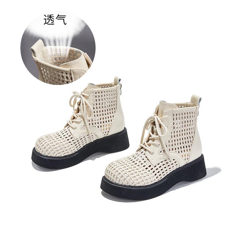 Summer mesh short boots hollow cool boots new lace-up thick-soled heightening short boots breathable Martin boots