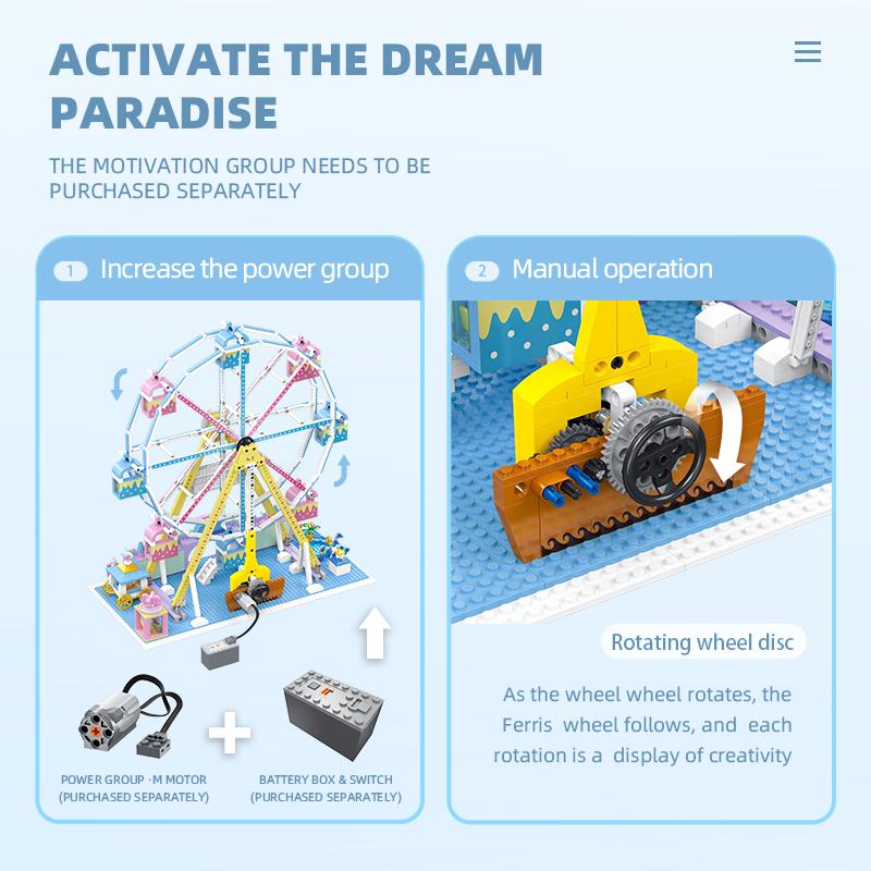 1646Pcs Electric Rotating Ferris Wheel Home Decor Creative Ornament Moc Building Blocks Set Assembly Toy Kids Birthday Gift