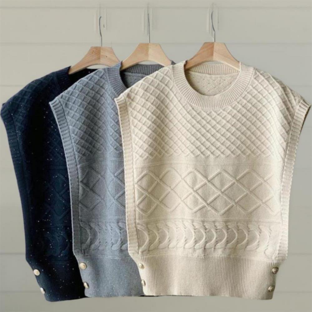 New Arrivals Open Run Women Viscose Pearl Bling Pattern Ribbed Knit Vest