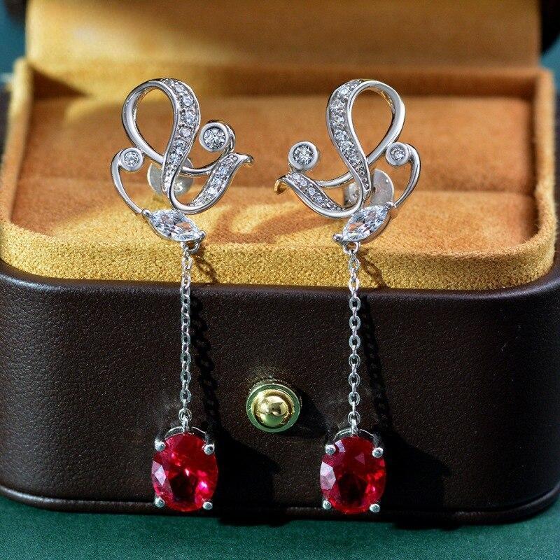 

Роскошные серьги-подвески из 100% стерлингового серебра 925 пробы для женщин, сверкающие 7 * 9 мм красные бриллиантовые женские серьги, ювелирные серьги, подарки