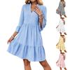 Women's V Neck Plaid Flared Sleeve Loose Fit Pullover Bohemian Vacation Dress Mid Length Casual Summer Dress