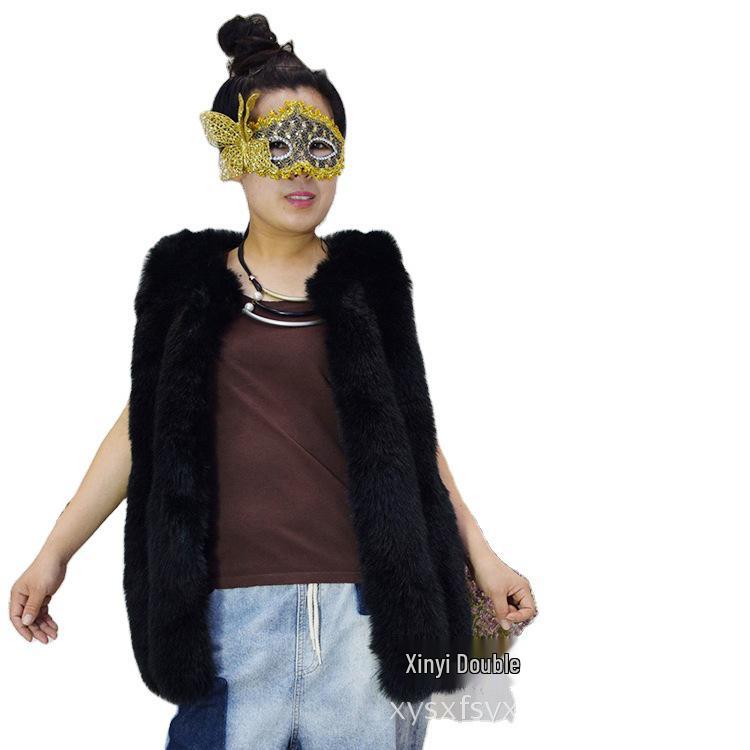 2024 Autumn/Winter Faux Fox Fur Women's Mid-Length Slimming Vest