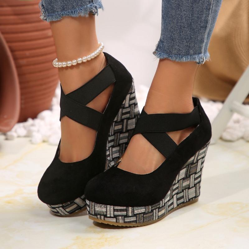 Fashion Slope Heel Shoes Spring New Round Head Shallow Mouth Suede Waterproof Platform Anti-slip Wear-resistant High Heels