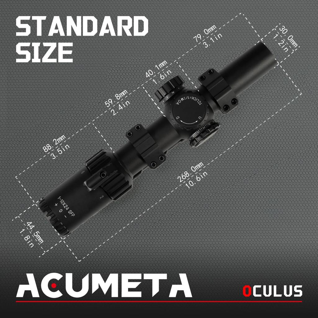 ACUMETA Oculus 1-10X24 SFP Riflescope, 30mm Tube Hunting Riflescope with 20mm Rail Scope Mount