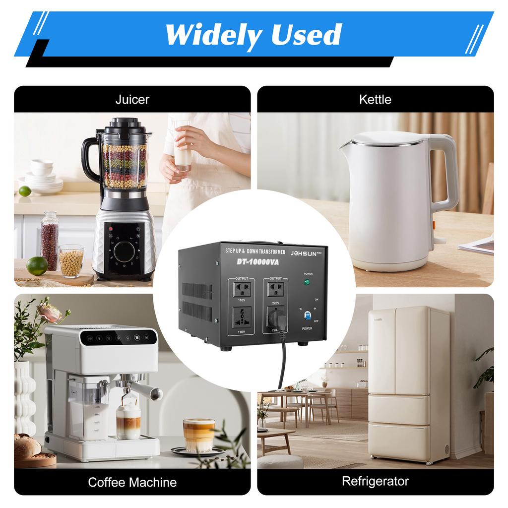 8000W Voltage Converter Transformer Step Up/Down 110V/220V w/ 4 Outlets, Overload Protection for Household Appliances Coffee Mak