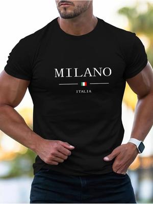 Summer New Men 100% Cotton High Quality Milano Print Comfortable Shopping Crewneck Short Sleeve T-shirt Top Casual Sport Loose