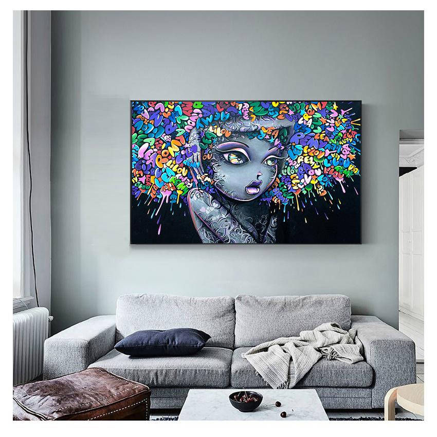 

Девушка граффити холст живопись для детской комнаты настенные художественные постеры и принты настенные панно Декор COLORFULBOY современный творческий абстрактный