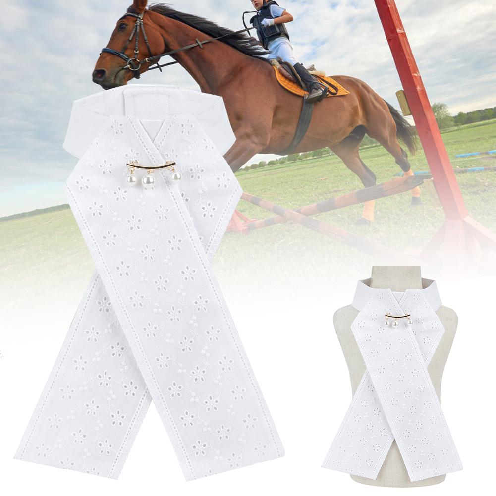 3PCS Combed Cotton White Adults Children Horse Riding Collar Flower Necktie Brooch Equestrian AccessoryPearl Free Size