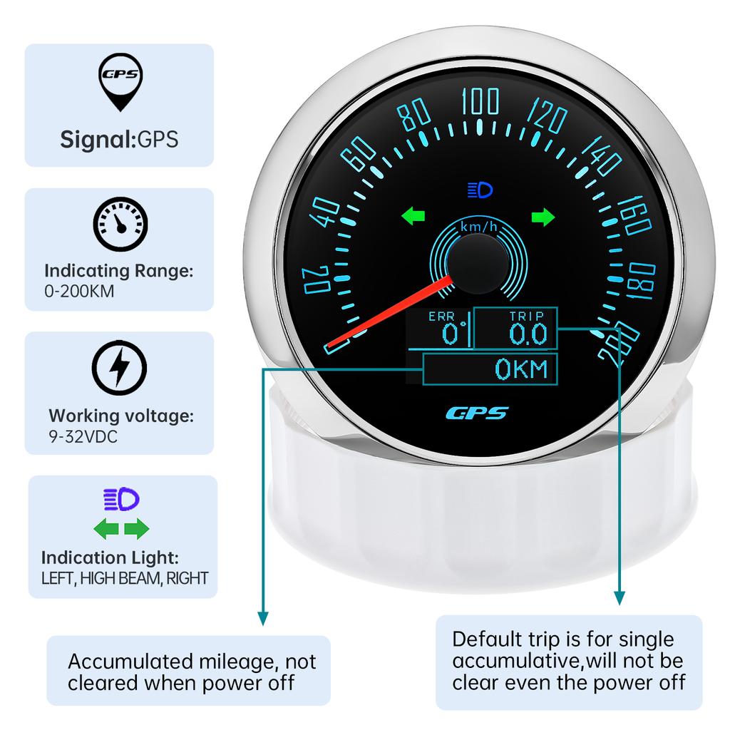 85MM Digital GPS Speedometer 0-160MPH 0-200KMH Speed Meter With GPS Antenna For Car Marine Boat 7 Color Backlight Speed Gauge