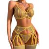 Women Lingerie 4-Piece Sets Sexy Exotic Set Chain Bow Fancy Garter Brief Kit Sex Lace Bra Set Perspective Sex Erotic Costume