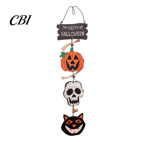 Retro Distressed Holiday Plaque Happy Halloween Wooden Sign, Spooky Pumpkin Ghost Cat Bat Door Hanger, Wall Decor Rustic Farmhouse Hanging Sign