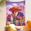 Whimsical Mushroom Village Illustration Patterned tapestry home decor, suitable for bedroom and living room, gift