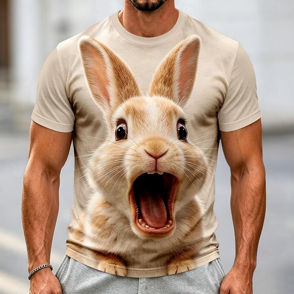 Funny 3D Animal Rabbit Print Men's T-shirt Street Personality Short Sleeve t shirts Fashion Casual Crew Neck Top Summer Clothing