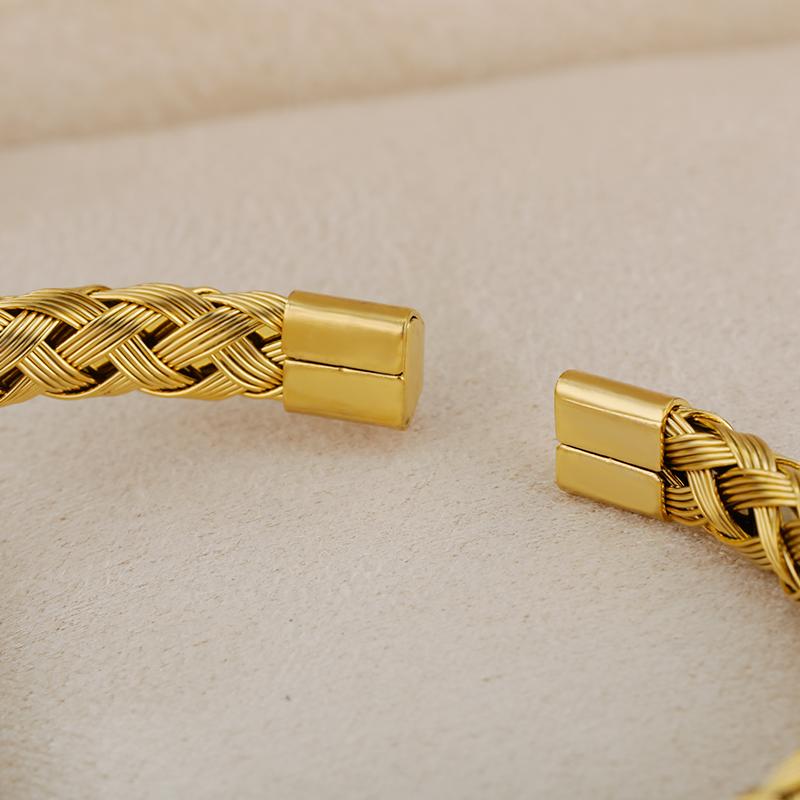 Strickarmband für Mann Frau Edelstahl Öffnungsmanschette Verstellbarer Armreif Anhänger Zirkon Handgefertigtes Armband Vintage Zirkon