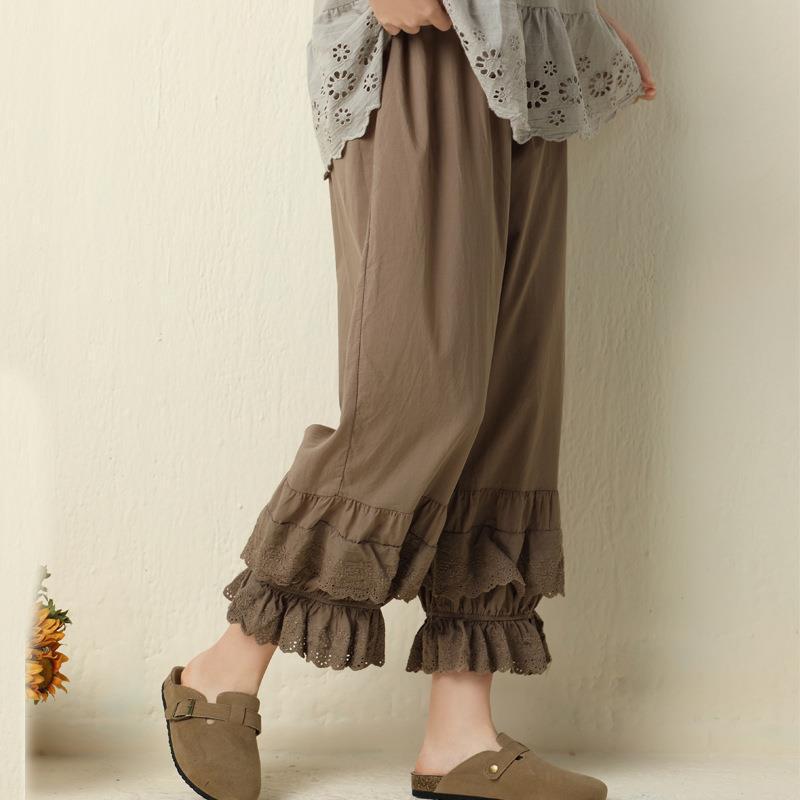 Japanese Mori Girl Embroidered Lace Wide-Leg Pants - 2023 New Loose Casual Style
