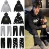 Unisex sada mikiny s kapucí a tepláků s potiskem písmen, podšitá fleecem, bavlněná směs, Streetwear, Zimní outfit