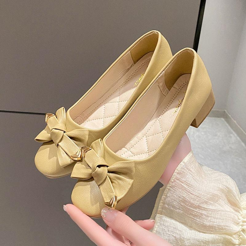 Ladies Pumps Yellow with Bow Round Toe Medium Heels Women's Shoes Comfortable and Elegant Vacation Wholesale Stylish Popular 39