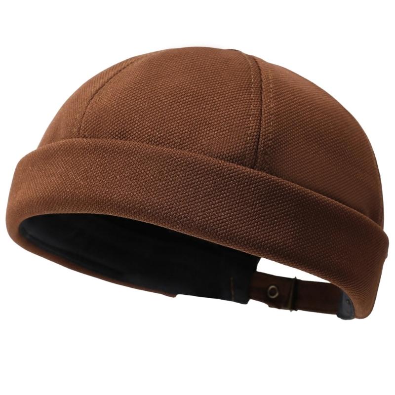 Round Brimless Cap for Casual Outfit Styling, Folded Band Docker Hat with Textured Woven Design, Adjustable Skull Hat for Women Men