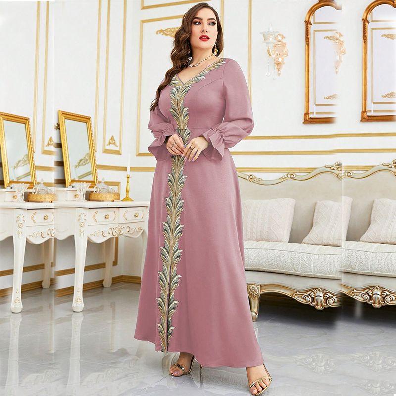 

Plus Size Women s Clothing Indonesia Saudi Middle East Applique Lotus Leaf Cuff Robe Arabic Long Dress Dresses Image color 5XL