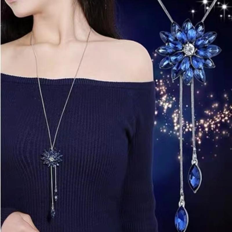 1Pcs New Trendy Korean Fashion Clothes Pendant Geometric Jewelry Vinatge Crystal Water Drop Sweater Long Necklaces For Women