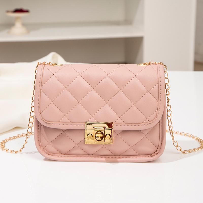 Women Quilted Crossbody Shoulder Bag With Chain Strap Solid Color Pu Leather Small Square Bag