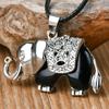 1Pcs Natural Stone Elephant Pendant Necklace for Both Men and Women, Tiger Eye Stone Leather String Necklace