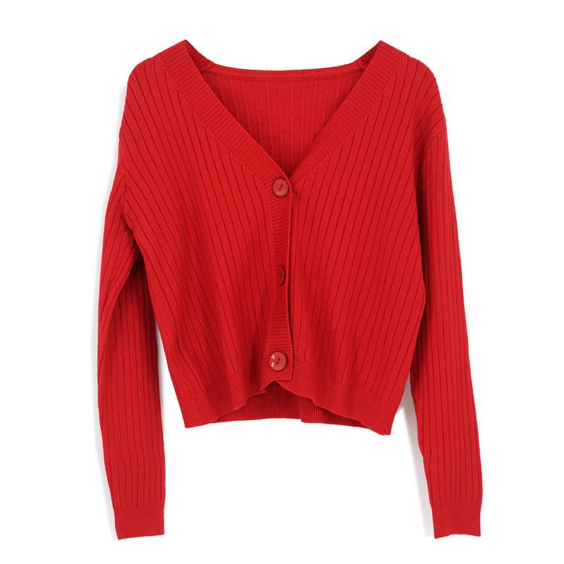 Women's V-Neck Knitted Cardigan - Long Sleeve Spring/Autumn Shawl Jacket