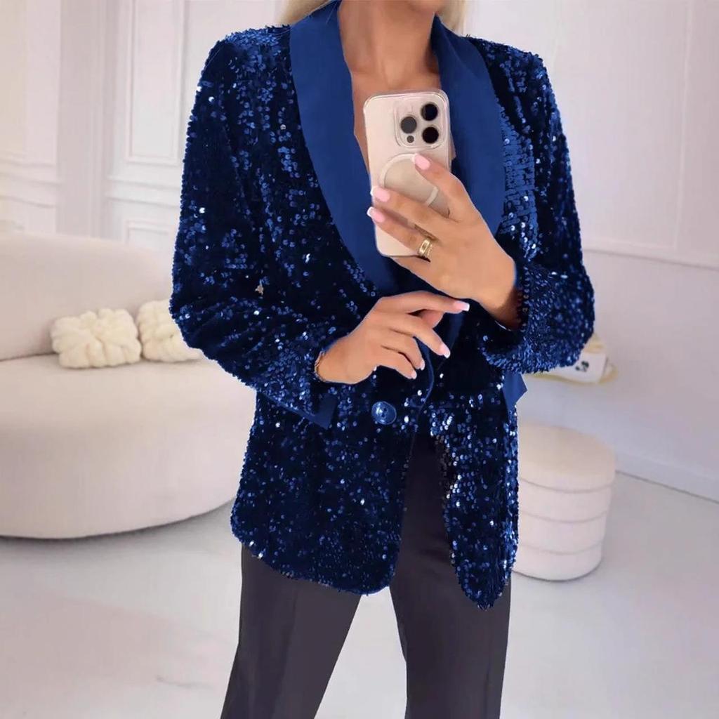 2024 Autumn/Winter European & American Fashion Sequin Lapel Blazer
