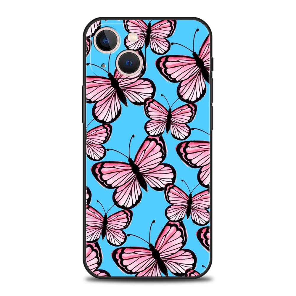Butterfly Crystal Luxury Phone Case For iPhone 11 12 13 14 15 Pro Max Mini X XR XS 7 8 Plus SE Soft Silicone Cover Black Funda