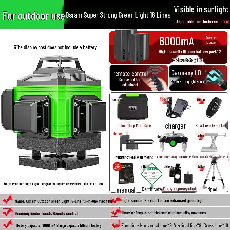 High-Precision Green Line Laser Level with Auto Adjustment for Outdoor Use