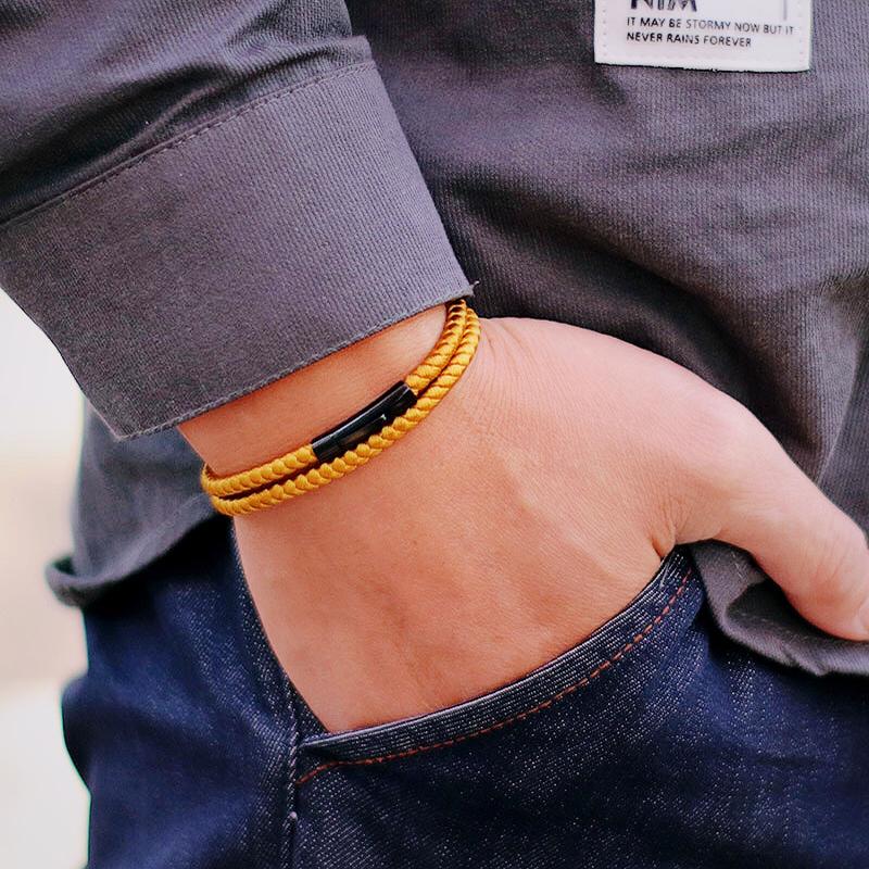 New In 4mm Keel Rope Bracelet For Men Stainless Steel Luxe Braclet Homme Press Lock Clasp Cord Macrame Braslet Pulsera Tela Gift