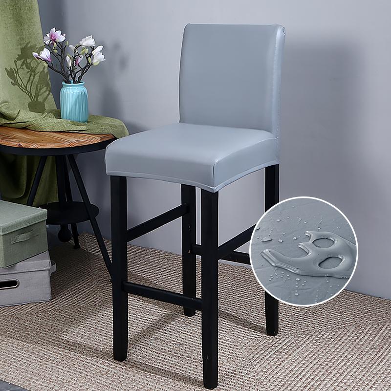 Waterproof Pu Bar Stool Chair Cover With Backs Dining Chair Slipcovers Removable Furniture High Chair Seat Cover Elastic Bottom