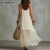 New Lazy Bohemian Vacation Solid Ruffle Sundress for Women