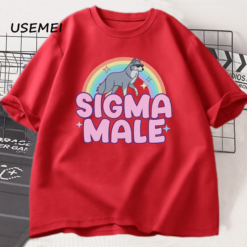 Sigma Male Lone Wolf T Shirt Funny Weird Rainbow Wolf Graphic Tee Unisex Women Casual Trendy Loose Tshirt Unisexs Clothing S