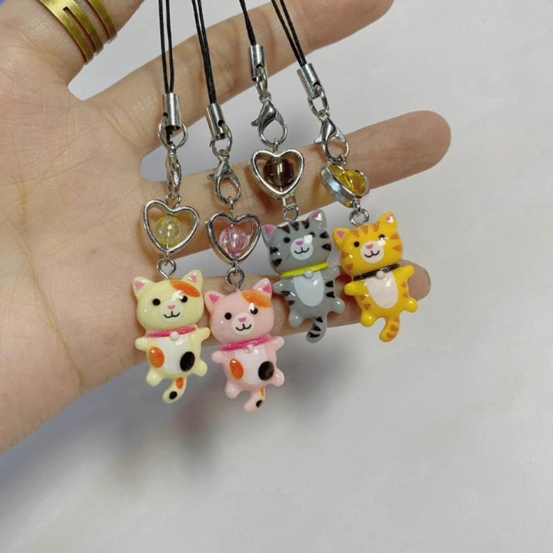 Lovely Cartoon Cat Key Chain Charming Feline Pendant Anti-Lost Chain Jewelry