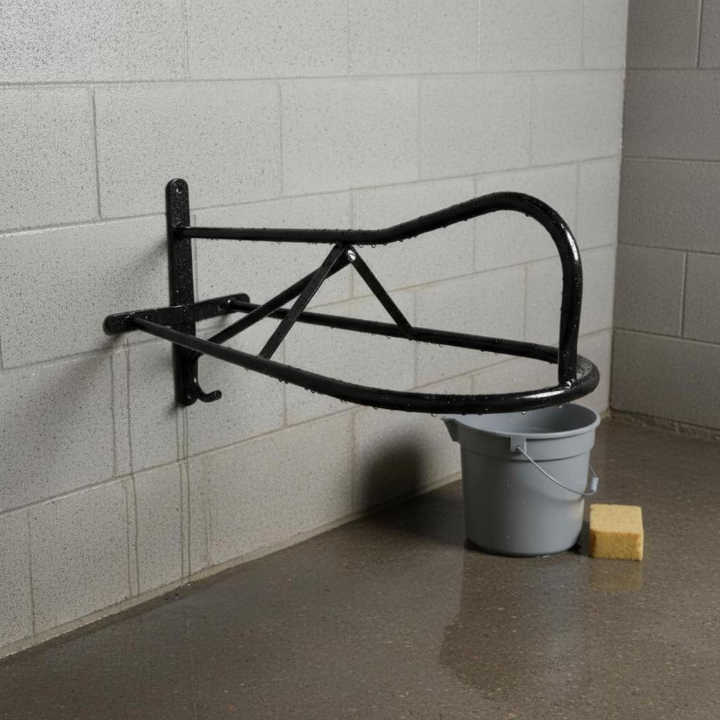 Wall-Mounted Saddle Rack Horizontal Bar Black Metal Space Saving