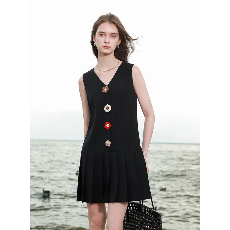 

Платье летнее Sancai 2025 с V-образным вырезом, без рукавов, плиссированное, А-силуэта S